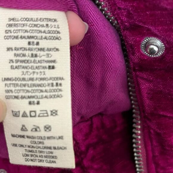 Free People Velvet Trucker Jacket Women’s Size XS/S Fuchsia Pink Oversized Snap - Picture 9 of 15
